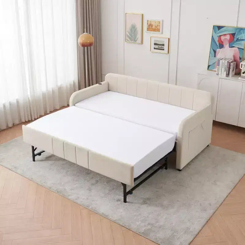 Divano letto singolo con letto estraibile, in velluto con porte USB e tasche laterali per soggiorno, camera da letto, camera degli ospiti - ModernLuxe