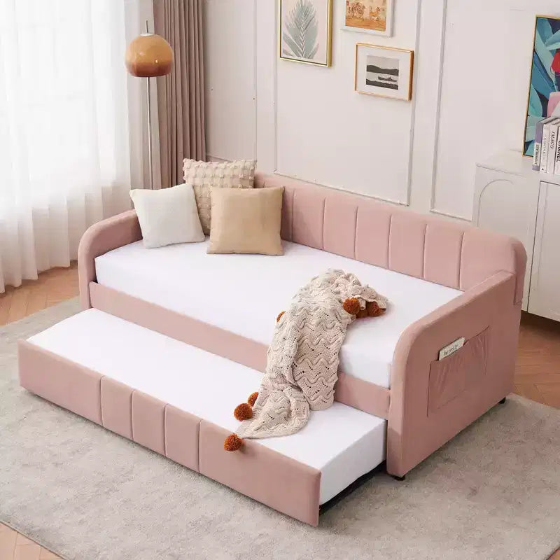 Divano letto singolo con letto estraibile, in velluto con porte USB e tasche laterali per soggiorno, camera da letto, camera degli ospiti - ModernLuxe