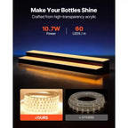 VEVOR Espositore per bottiglie di liquori a LED, 2 ripiani 100 cm, supporta USB, Espositore da bar per casa illuminato in acrilico con telecomando RF e controllo APP, nero+bianco