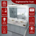 SUMERAIN 48x32 Specchio da Parete per Bagno, Anti-Appannamento, Anti-Rottura, con Luci LED Smart ETL per Trucco
