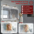 SUMERAIN 48x32 Specchio da Parete per Bagno, Anti-Appannamento, Anti-Rottura, con Luci LED Smart ETL per Trucco