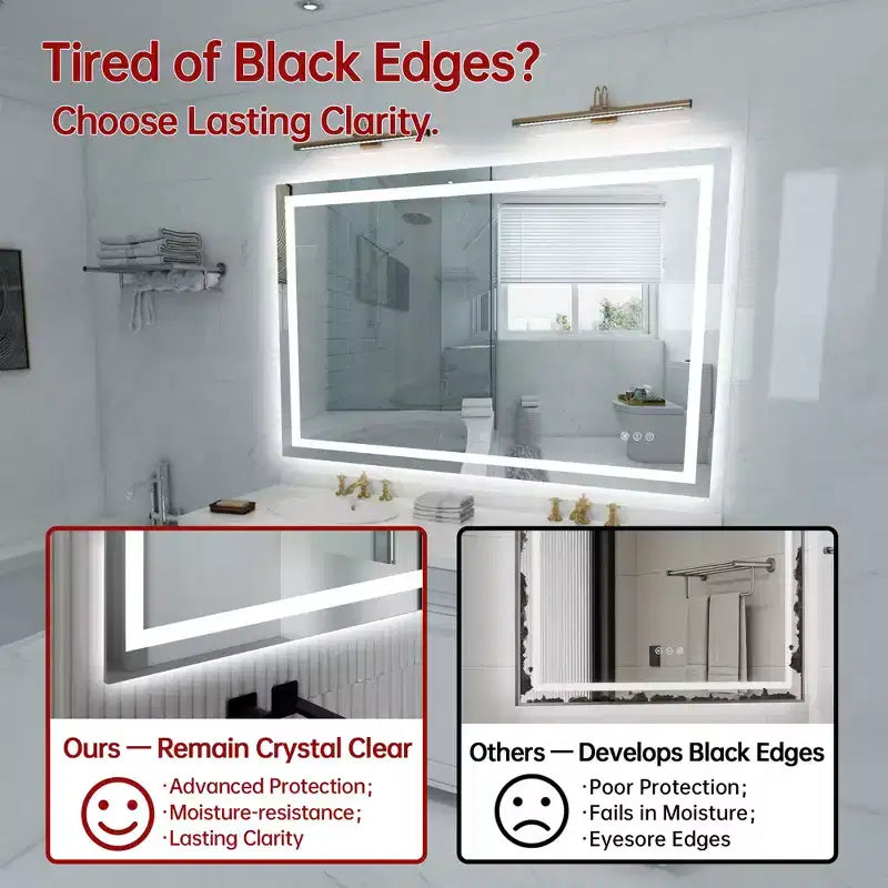 SUMERAIN 48x32 Specchio da Parete per Bagno, Anti-Appannamento, Anti-Rottura, con Luci LED Smart ETL per Trucco