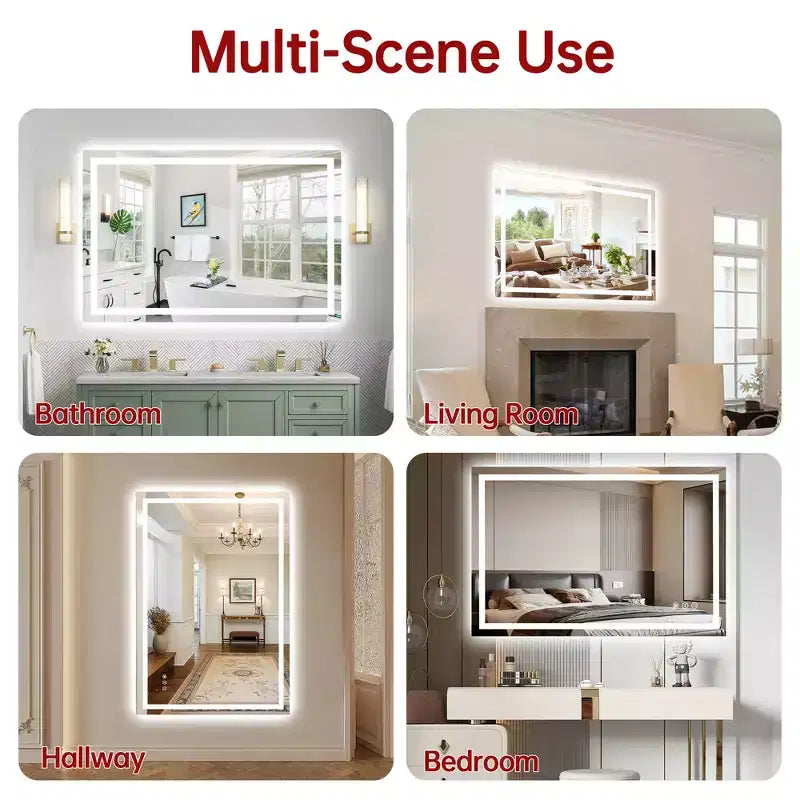 SUMERAIN 48x32 Specchio da Parete per Bagno, Anti-Appannamento, Anti-Rottura, con Luci LED Smart ETL per Trucco