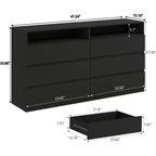 Cassettiera doppia Dyonery a 6 cassetti con luci LED, mobile contenitore ampio con ripiani aperti, colore bianco