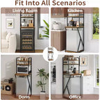 Supporto per mini frigo con ripiano portaoggetti, mobile bar in legno autoportante con presa di corrente, supporto per microonde, organizer per angolo caffè