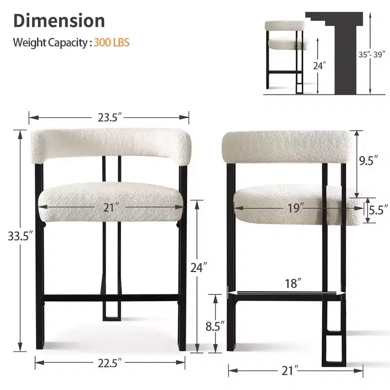 Set di 8 moderni sgabelli da bar imbottiti ad altezza bancone, sgabelli da bancone in bouclé con gambe in metallo, seduta alta 60 cm per isola cucina - Panipeachy