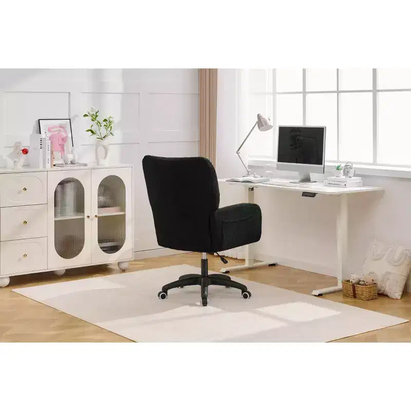 Sedia da ufficio Teddy Swivel, poltrona girevole con altezza regolabile, ruote per studio, camera da letto - ModernLuxe