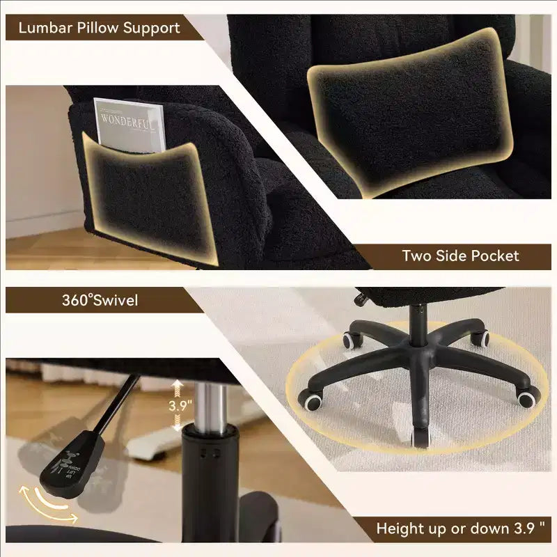 Sedia da ufficio Teddy Swivel, poltrona girevole con altezza regolabile, ruote per studio, camera da letto - ModernLuxe