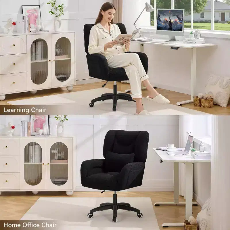Sedia da ufficio Teddy Swivel, poltrona girevole con altezza regolabile, ruote per studio, camera da letto - ModernLuxe