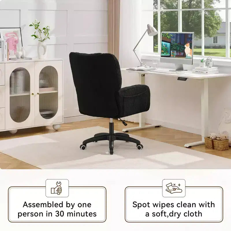Sedia da ufficio Teddy Swivel, poltrona girevole con altezza regolabile, ruote per studio, camera da letto - ModernLuxe