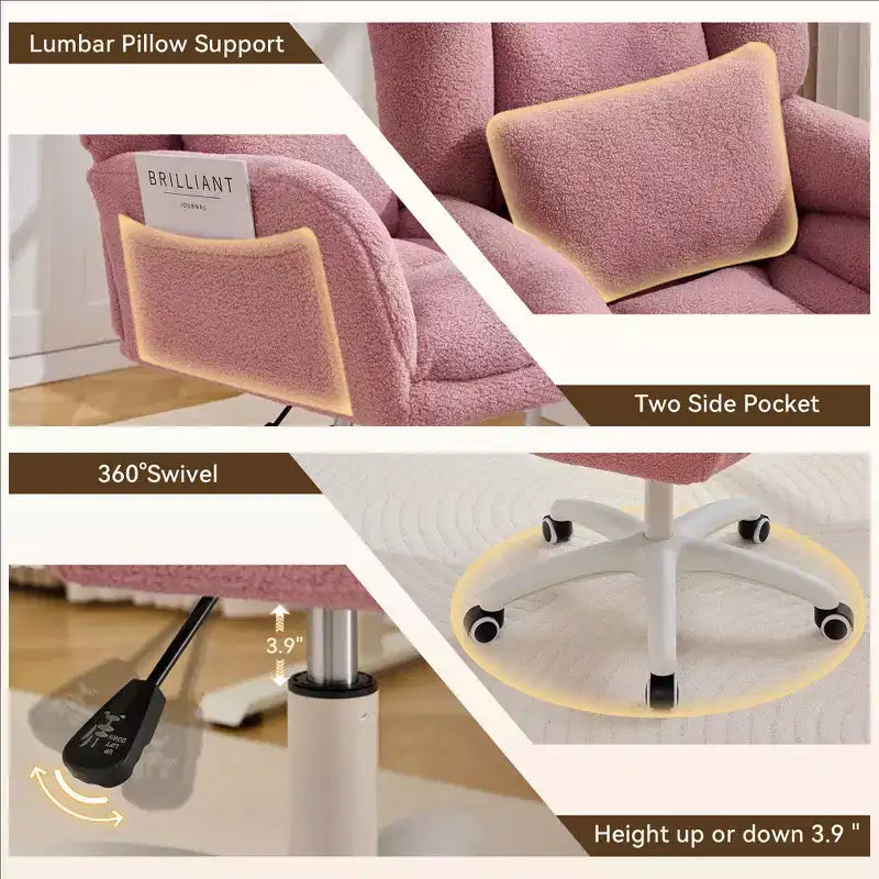 Sedia da ufficio Teddy Swivel, poltrona girevole con altezza regolabile, ruote per studio, camera da letto - ModernLuxe