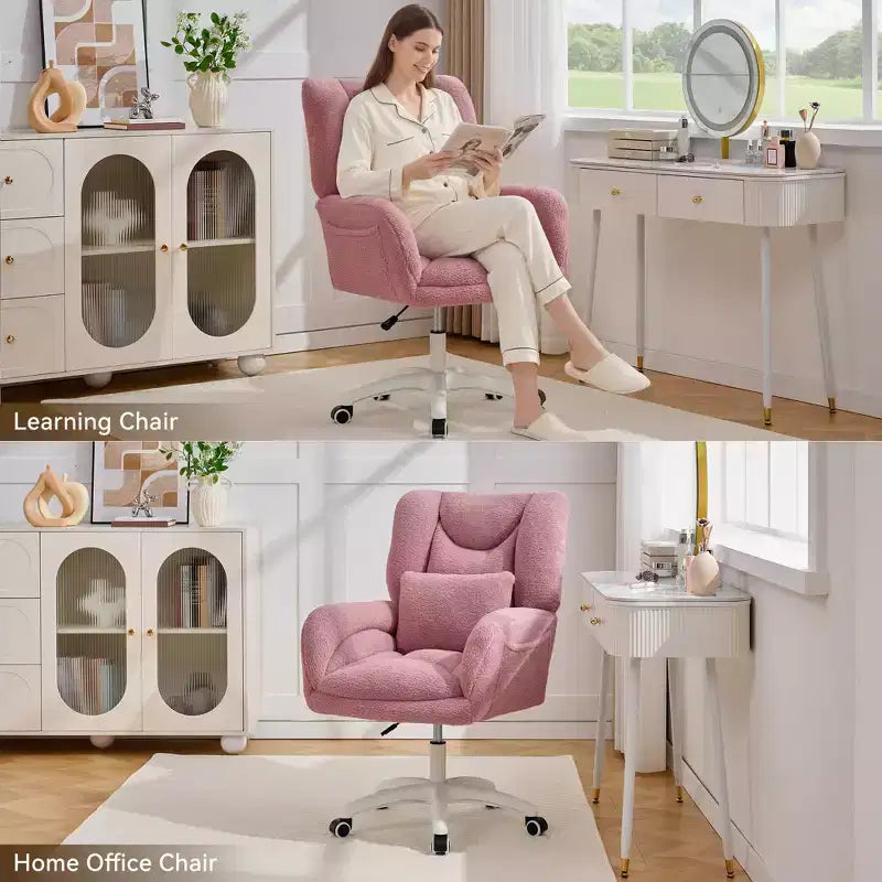 Sedia da ufficio Teddy Swivel, poltrona girevole con altezza regolabile, ruote per studio, camera da letto - ModernLuxe