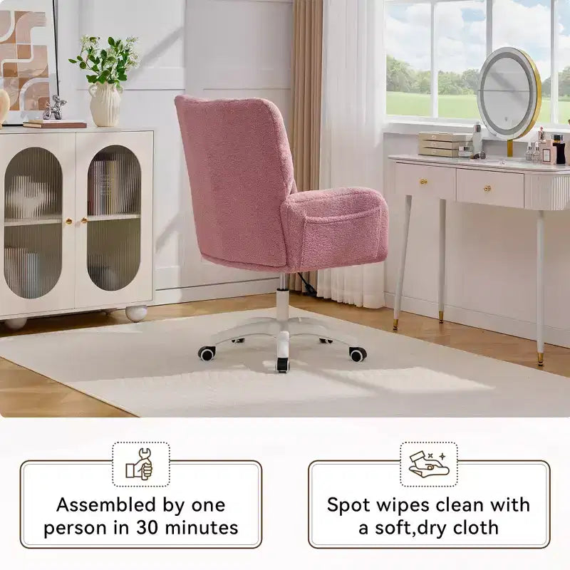 Sedia da ufficio Teddy Swivel, poltrona girevole con altezza regolabile, ruote per studio, camera da letto - ModernLuxe