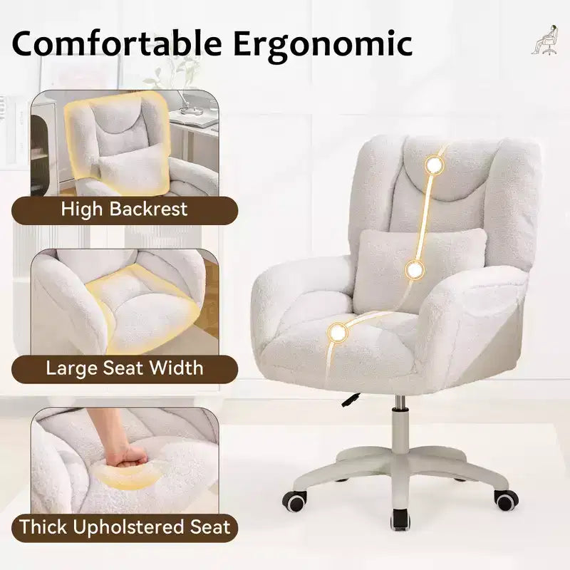 Sedia da ufficio Teddy Swivel, poltrona girevole con altezza regolabile, ruote per studio, camera da letto - ModernLuxe