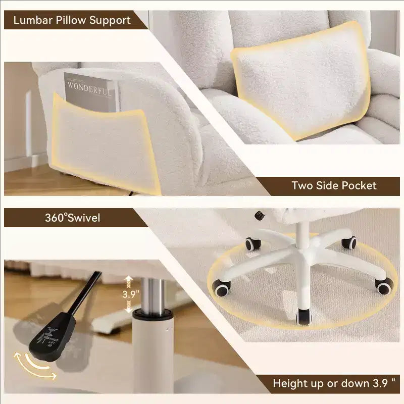 Sedia da ufficio Teddy Swivel, poltrona girevole con altezza regolabile, ruote per studio, camera da letto - ModernLuxe