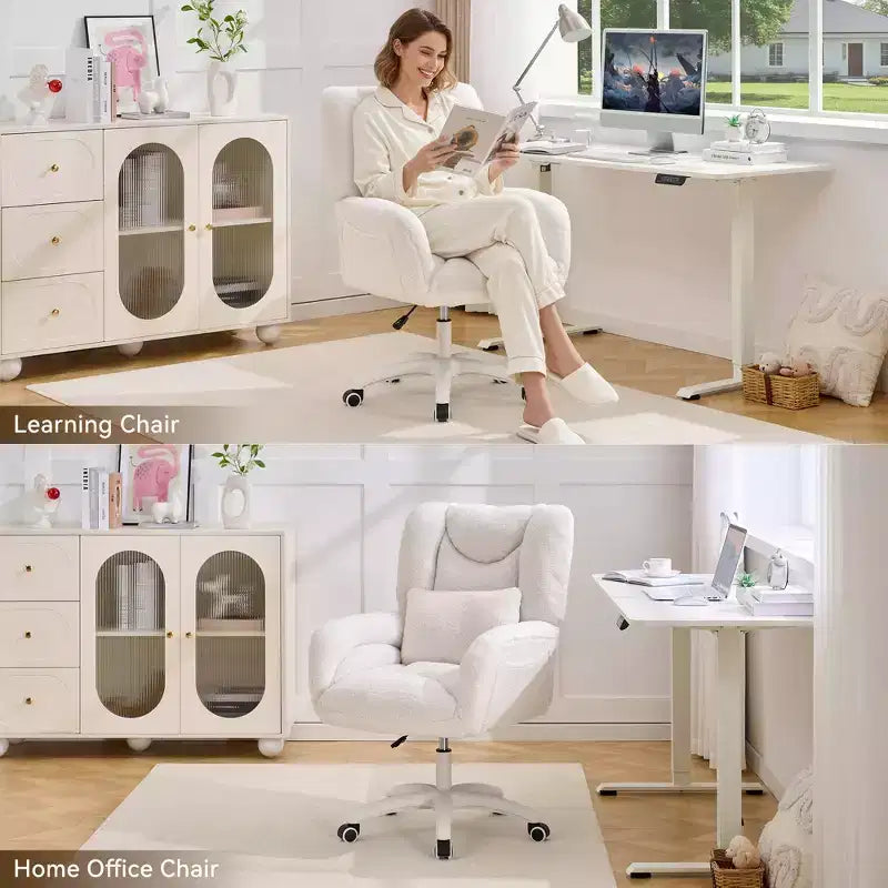Sedia da ufficio Teddy Swivel, poltrona girevole con altezza regolabile, ruote per studio, camera da letto - ModernLuxe