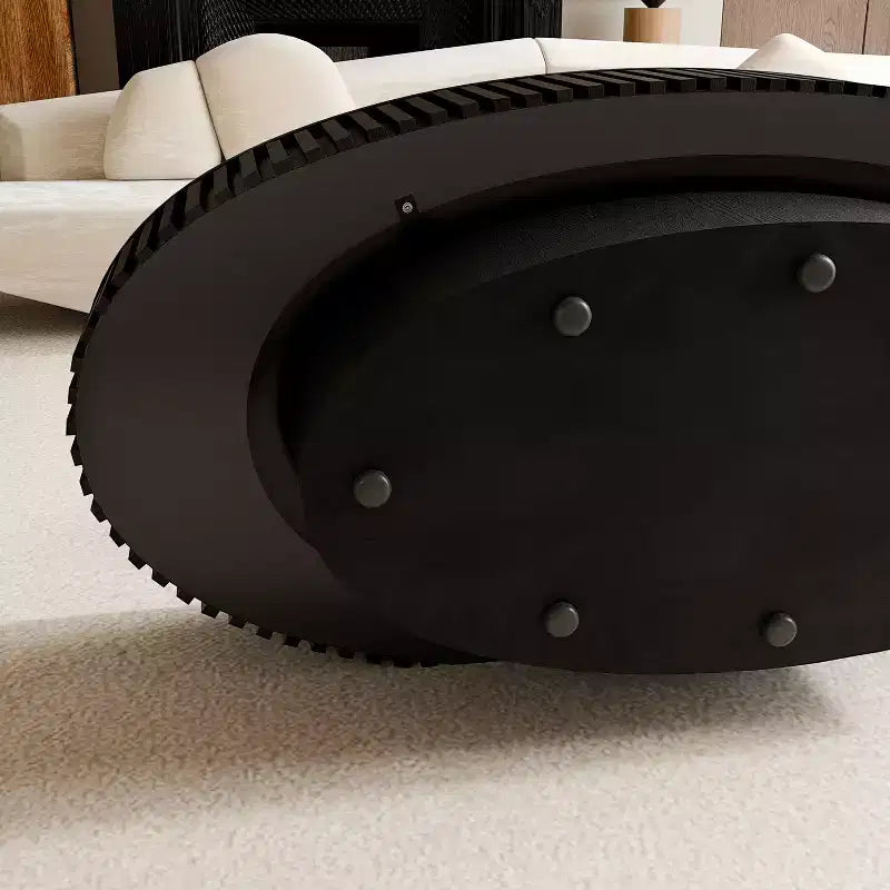 Tavolino ovale con contenitore, moderno tavolino centrale in legno per soggiorno, nero