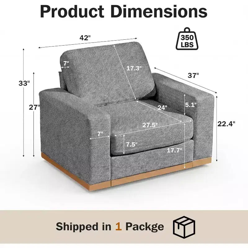 Divano Dyonery fisso con listelli in legno, tessuto in cotone, colore beige chiaro, seduta singola, 44 pollici