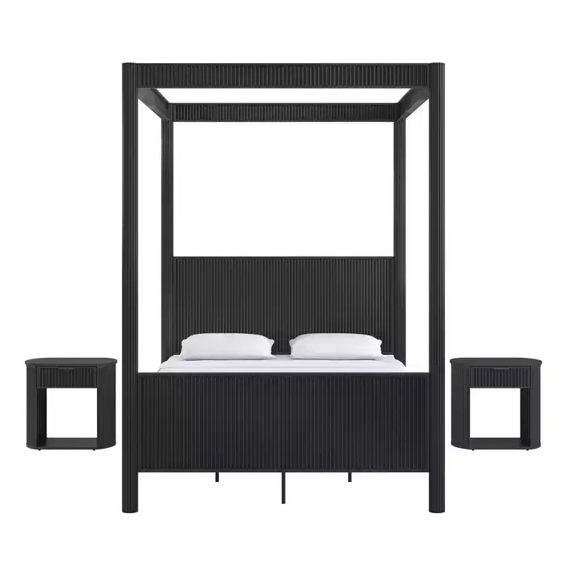 Set camera da letto Shirley con letto e comodini - Nero - iNSPIREQ