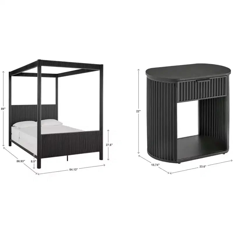 Set camera da letto Shirley con letto e comodini - Nero - iNSPIREQ