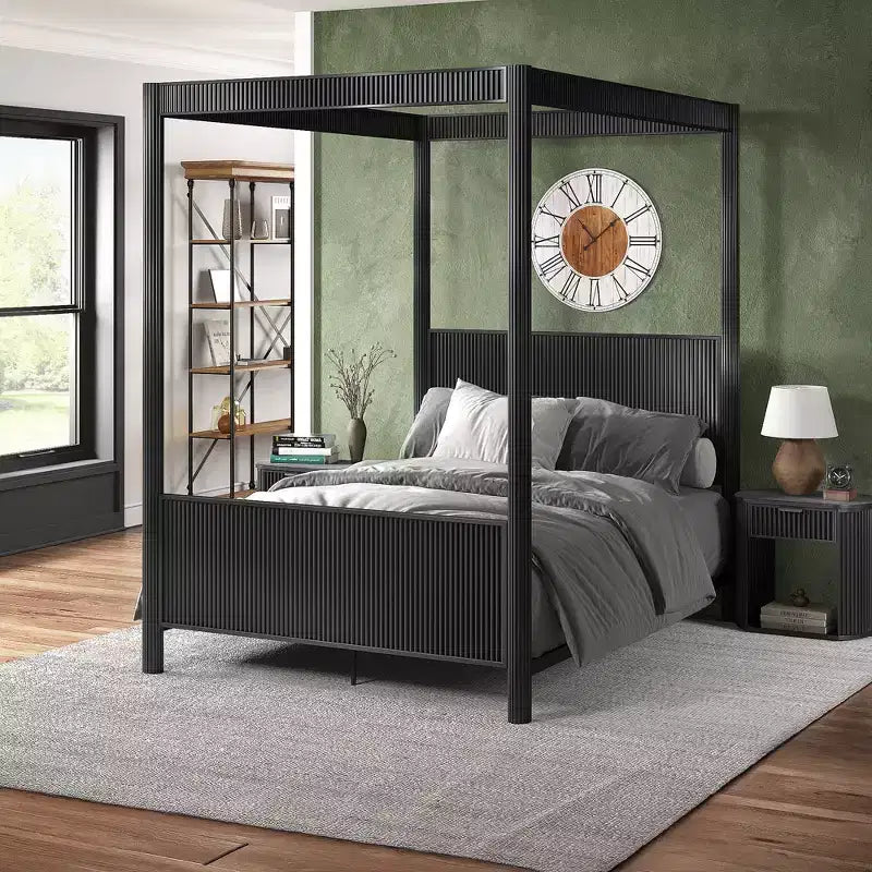 Set camera da letto Shirley con letto e comodini - Nero - iNSPIREQ