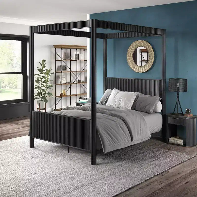 Set camera da letto Shirley con letto e comodini - Nero - iNSPIREQ