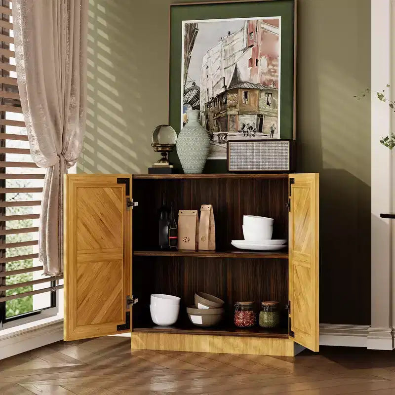 Credenza a buffet moderna da 80 cm con ante e ripiani regolabili per sala da pranzo o cucina - Marrone