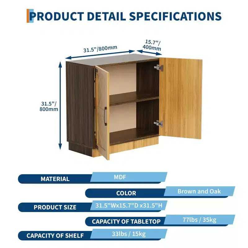 Credenza a buffet moderna da 80 cm con ante e ripiani regolabili per sala da pranzo o cucina - Marrone