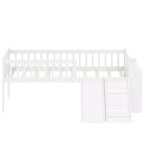 Struttura letto singolo con ripiano portaoggetti, scivolo e scaletta, piattaforma letto in legno con sponde, bianco