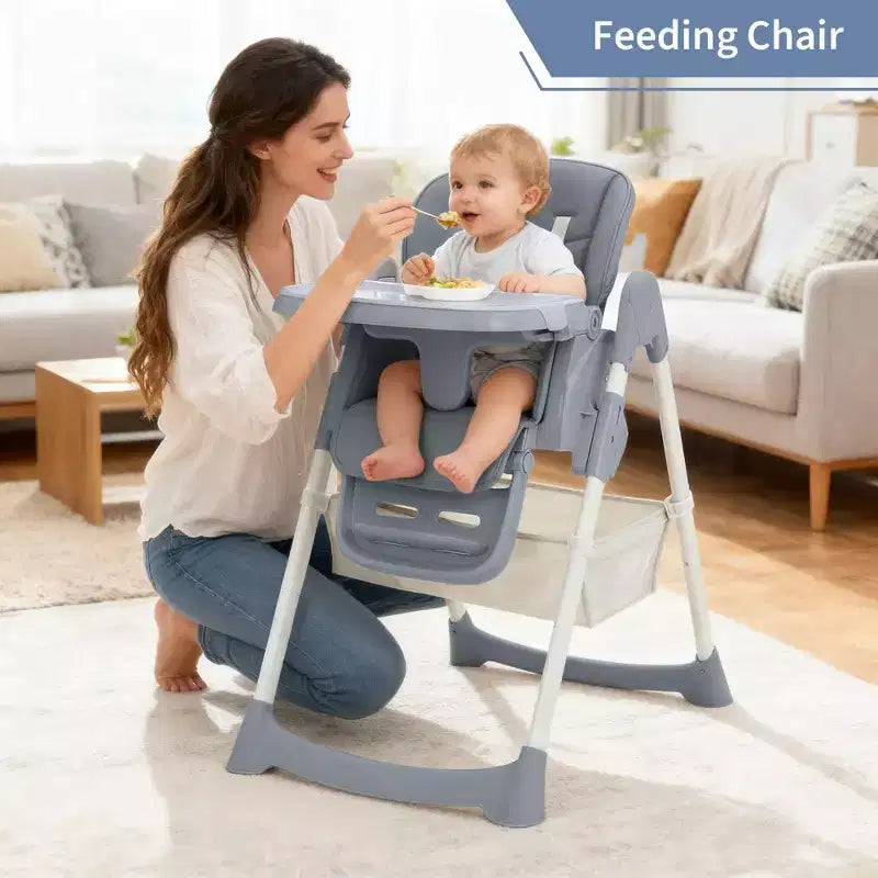 Seggiolone Pieghevole per Neonati, Sedia Regolabile per Bambini con Vassoio Rimovibile, Imbracatura a 5 Punti e Ruote Bloccabili per Pranzo Pappa Gioco