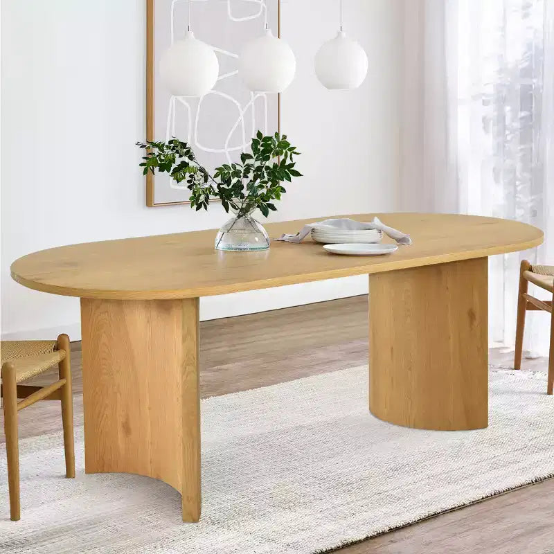 Tavolo da Pranzo Ovale Moderno con Gambe a C, Elegante Tavolo Grande da Cucina con Finitura Venata in Legno per Casa, Colazione o Sala da Pranzo-Panipeachy