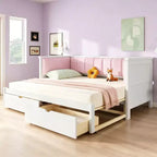 Divano letto Luxystar Twin XL trasformabile in letto matrimoniale con 2 cassetti e schienale imbottito, Bianco+Rosa