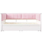 Divano letto Luxystar Twin XL trasformabile in letto matrimoniale con 2 cassetti e schienale imbottito, Bianco+Rosa