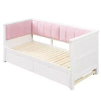 Divano letto Luxystar Twin XL trasformabile in letto matrimoniale con 2 cassetti e schienale imbottito, Bianco+Rosa