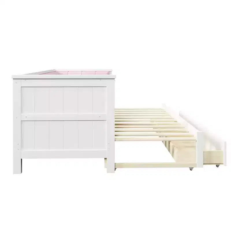 Divano letto Luxystar Twin XL trasformabile in letto matrimoniale con 2 cassetti e schienale imbottito, Bianco+Rosa