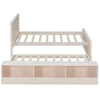 Luxystar Letto a piattaforma moderno in legno con testiera, letto estraibile e armadietto contenitore