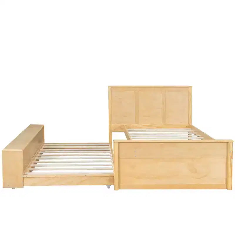 Luxystar Letto a piattaforma moderno in legno con testiera, letto estraibile e armadietto contenitore