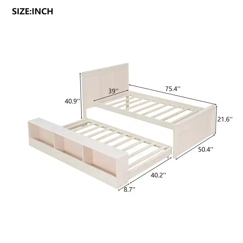Luxystar Letto a piattaforma moderno in legno con testiera, letto estraibile e armadietto contenitore