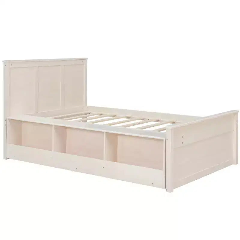 Luxystar Letto a piattaforma moderno in legno con testiera, letto estraibile e armadietto contenitore