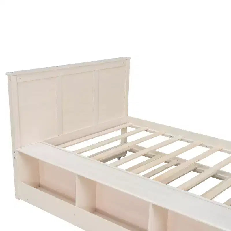 Luxystar Letto a piattaforma moderno in legno con testiera, letto estraibile e armadietto contenitore