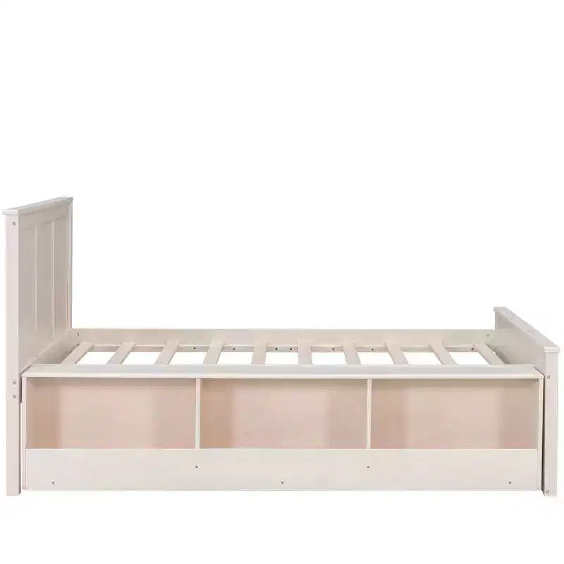 Luxystar Letto a piattaforma moderno in legno con testiera, letto estraibile e armadietto contenitore