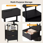 Comodino Karl Home largo 38 cm - 2 cassetti, 1 ripiano, presa di corrente USA - set da 2