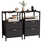 Comodino Karl Home largo 38 cm - 2 cassetti, 1 ripiano, presa di corrente USA - set da 2