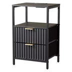 Comodino Karl Home largo 38 cm - 2 cassetti, 1 ripiano, presa di corrente USA - set da 2