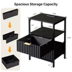 Comodino Karl Home largo 38 cm - 2 cassetti, 1 ripiano, presa di corrente USA - set da 2