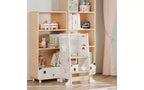 Sgabello da Cucina 3 in 1 per Bambini, Torre di Apprendimento Pieghevole con Lavagna, Tavolo e Sedia Convertibili per Bambini, Sgabello Aiutante in Legno, Bianco