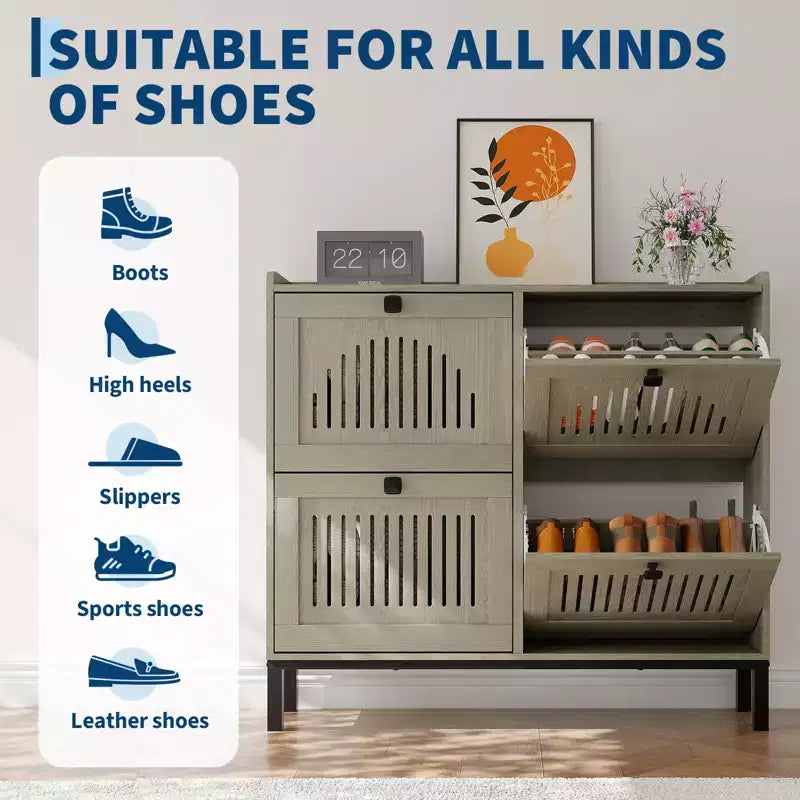 Scarpiera a 4 Ante a Ribalta, Organizzatore Contenitore Scarpe Slim Nascosto per Ingresso e Corridoio