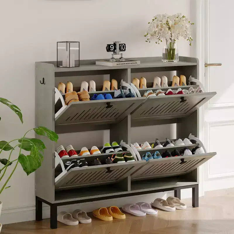 Scarpiera a 4 Ante a Ribalta, Organizzatore Contenitore Scarpe Slim Nascosto per Ingresso e Corridoio