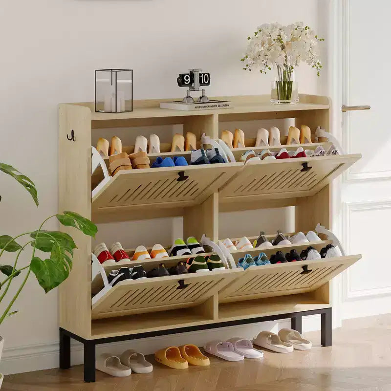 Scarpiera a 4 Ante a Ribalta, Organizzatore Contenitore Scarpe Slim Nascosto per Ingresso e Corridoio