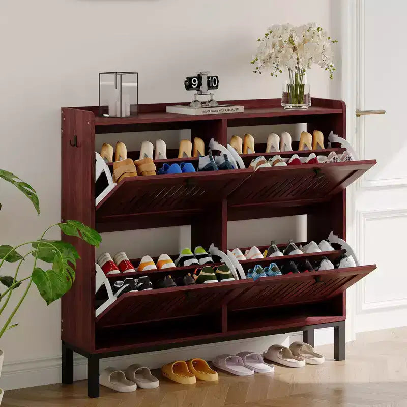 Scarpiera a 4 Ante a Ribalta, Organizzatore Contenitore Scarpe Slim Nascosto per Ingresso e Corridoio